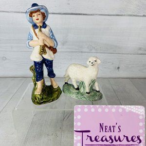 70's Atlantic Mold Shepherd Boy & Sheep Hand Painted Ceramic Nativity Figurine